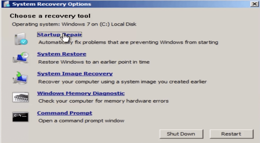 Reparación de Windows 7- Reparación de inicio